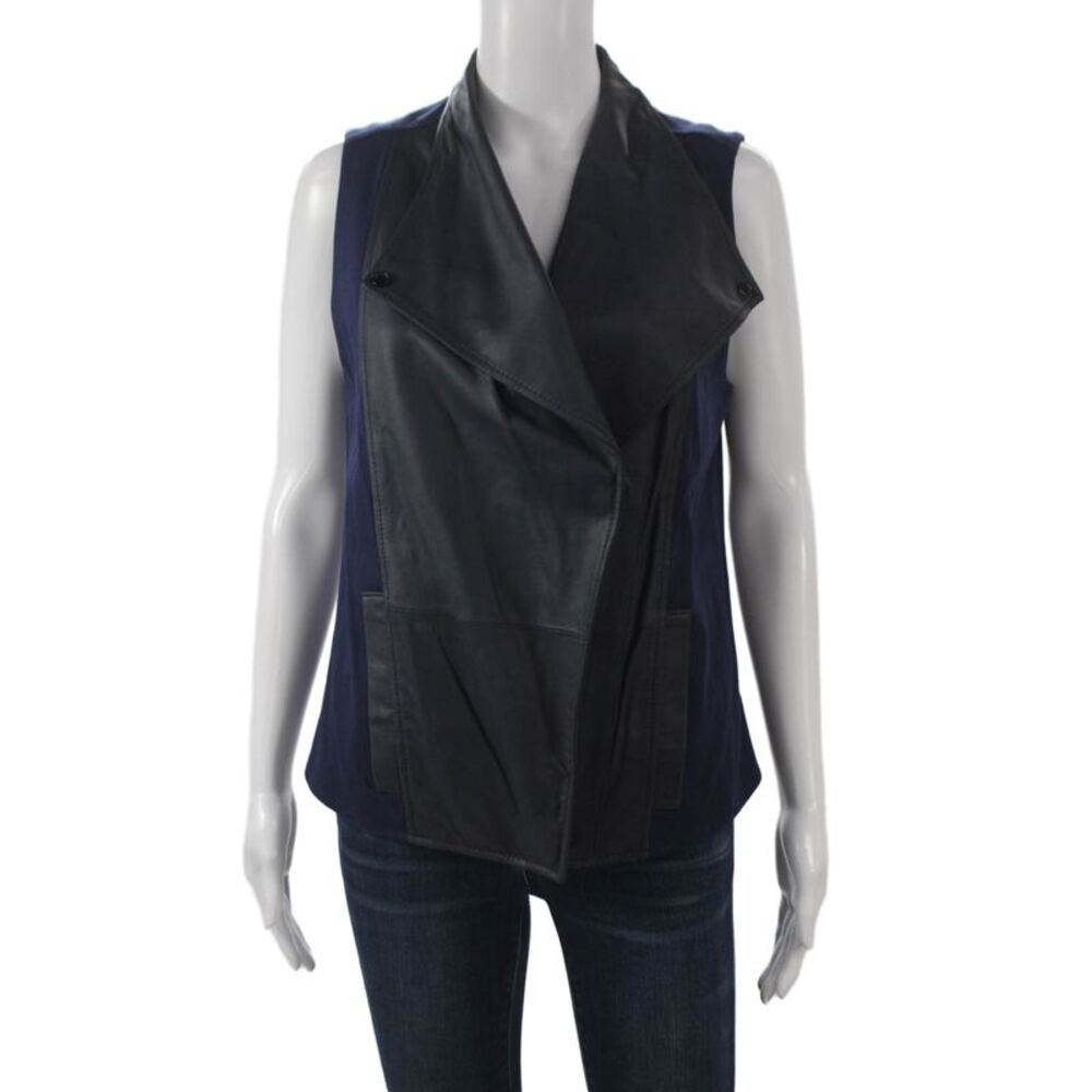 Vince Women Goat Leather Black Sleeveless Vest Size S
